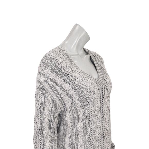 REISS Esme Cable Knit V-Neck Jumper Sweater in Gray Women's size Medium - Picture 10 of 11